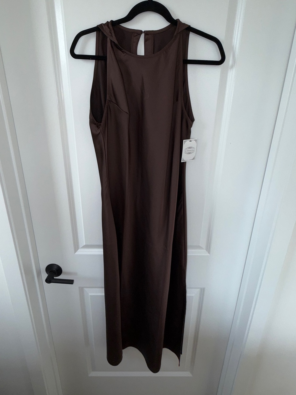 Brown Satin Sleeveless Halter Maxi Dress Size 10 NWT